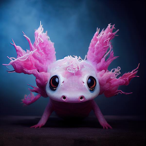 axolotl صورتی ناز در زمینه آبی