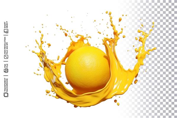 چلپ چلوپ میوه لیمو طراوت با مفهوم رنگ زرد بدون پس زمینه