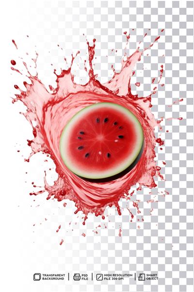 مفهوم جالب آب پاشیدن هندوانه با امواج و قطرات مایع قرمز پویا