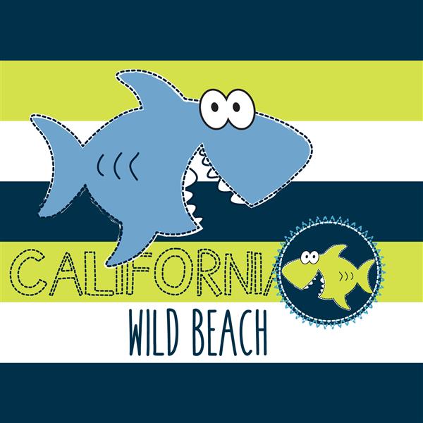 کارتون ماهی زیبا تی شرت طراحی ساحل وحشی کالیفونیا برای کودکان