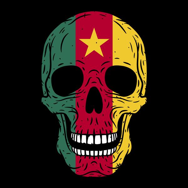 جمجمه انسان با پرچم کامرون جدا شده در پس زمینه سیاه