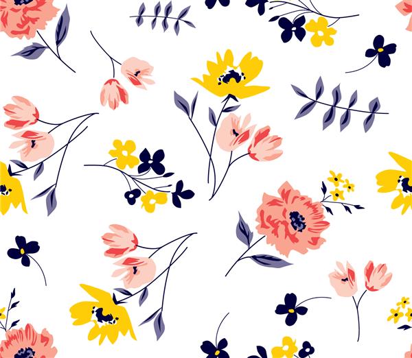 الگوی بهار گل Ditsy Flowers در وکتور برای چاپ پارچه الگوی مد چاپ پارچه