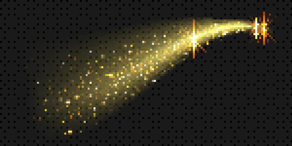 دنباله جادویی گرد و غبار ستاره ای طلایی موج کریسمس نور جرقه با درخشش ستاره درخشان در پس زمینه شفاف سیاه وکتور دنباله دار پر زرق و برق