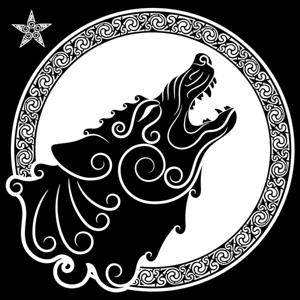 گرگ به سبک سلتیک گرگ زوزه‌کش در تزئینات سلتیک جدا شده روی سفید تصویر برداری
