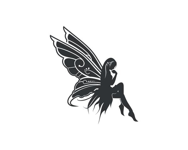 Flying Beautiful Fairy with Wings Illustration Silhouette نماد وکتور لوگو