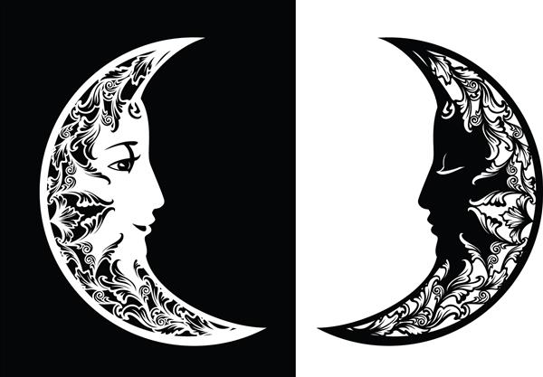 هلال ماه با چهره انسان - مجموعه طرح وکتور پروفایل شب بخیر خندان و خواب