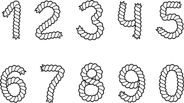 مجموعه اعداد طناب از 1 تا 0 تصویر برداری سیاه و سفید
