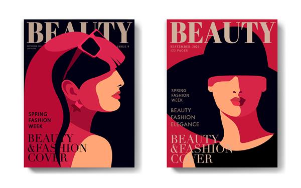 دو طرح جلد مجلات مد پرتره های نزدیک زن انتزاعی نمای جلو و نمای جانبی تصویر برداری