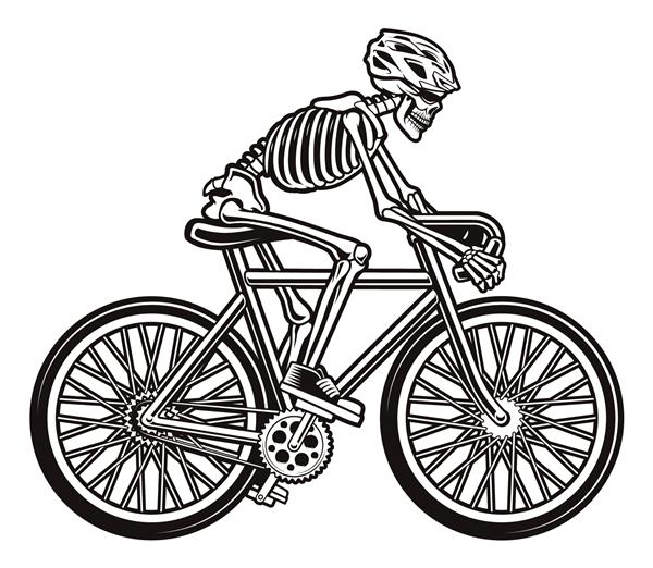 تصویر برداری از یک اسکلت روی دوچرخه جدا شده در پس زمینه سفید