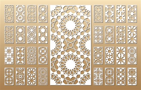 33 پانل وکتور سیلوئت برش با الگوی عربی هندسی girih تصویری مناسب برای چاپ دعوتنامه برش لیزری حکاکی شابلون تزئینات چوبی و فلزی