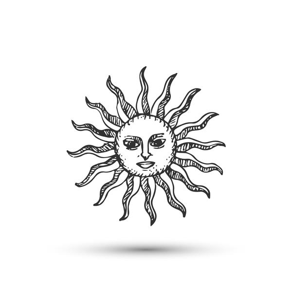 خورشید با نماد چهره بردار خط نازک طالع بینی تصویر خورشید طراحی 10 eps برای لوگو نشان برچسب بنر