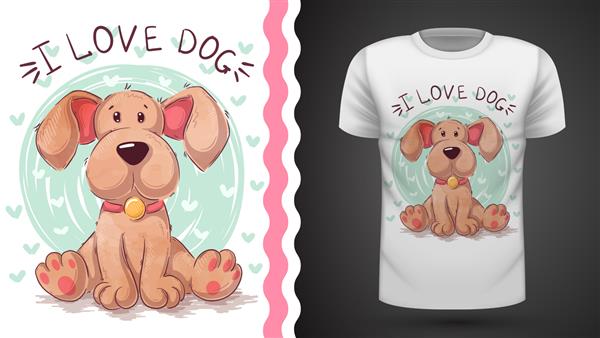 سگ توله سگ - ایده برای چاپ تی شرت نقاشی با دست