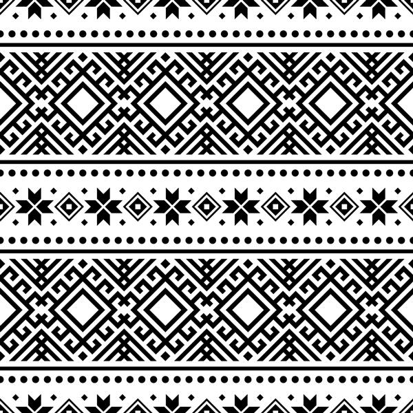 طرح تصویرسازی الگوی آزتک قومی Ikat در رنگ سیاه و سفید طراحی برای پس زمینه قاب حاشیه یا دکوراسیون ایکات الگوی هندسی بومی هند ناواهو اینکا