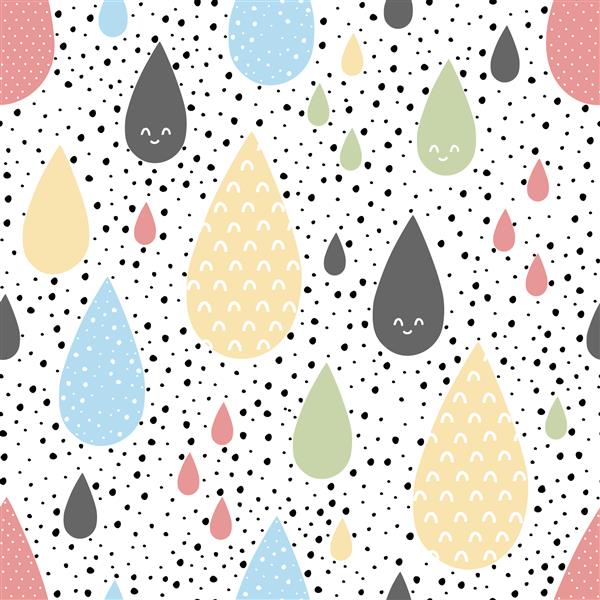 الگوی نوجوان بدون درز انتزاعی با قطره‌ها و نقطه‌های باران دست آزاد بافت خلاقانه کودکانه برای پارچه بسته بندی پارچه کاغذ دیواری و ایده طراحی لباس تصویر برداری