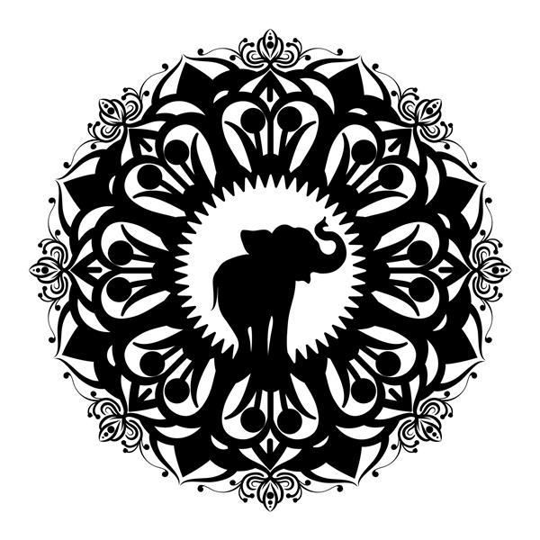 ماندالا با فیل شبح الگوی ماندالا برش لیزری با طرح هندی حیوانات سنتی زیبا و گرافیک تصویر گرد وکتور پرآذین با گل