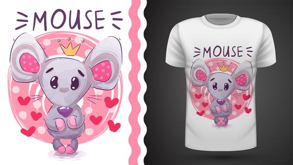 موش شاهزاده خانم زیبا - ایده ای برای چاپ تی شرت نقاشی با دست