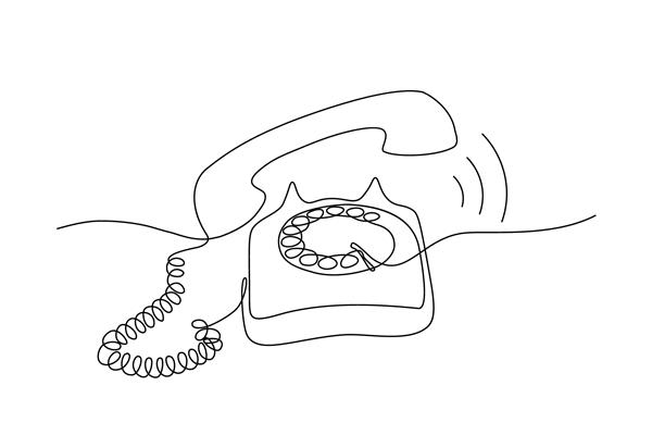 ترسیم خط پیوسته زنگ تلفن به سبک یکپارچهسازی با سیستمعامل طرح خط سیاه مینیمالیستی در زمینه سفید تصویر برداری