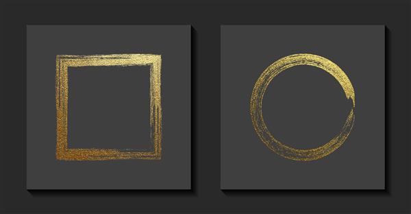 قاب های مربع و گرد طلایی در زمینه خاکستری حاشیه قدیمی لوکس برچسب عنصر طراحی لوگو تصویر برداری با دست کشیده شده است ضربه قلم مو انتزاعی طلا