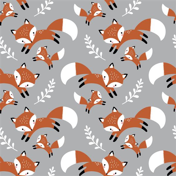 الگوی وکتور بدون درز با روباه ها و برگ های زیبا با دست کشیده شده است ایده آل برای طراحی پارچه کاغذ دیواری یا چاپ می توانید لوگوی مشابه را در مجموعه Woodland من پیدا کنید