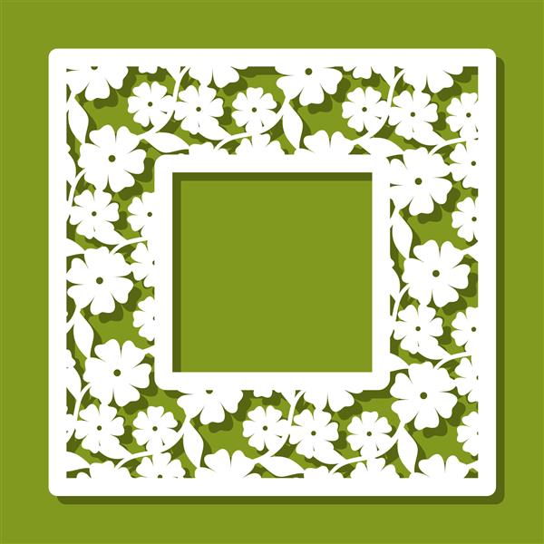 قاب عکس مربعی با طرح گل شی سفید در پس زمینه سبز قالب برای برش لیزر حکاکی فلز کنده کاری روی چوب تخته سه لا مقوا برش کاغذ یا چاپ تصویر برداری