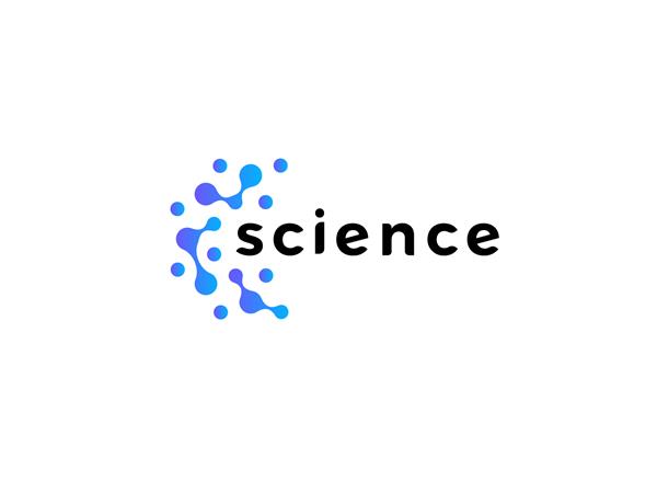لوگوی کشف علم تحقیقات علمی آرم آزمایشگاه ژنتیک نماد نوآوری فناوری نانو علامت پزشکی شبکه DNA مولکولی تصویر برداری اتصالات اتمی جدا شده