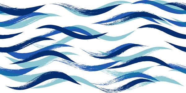 الگوی موج بدون درز پس‌زمینه وکتور مدرن دریای آب با دست کشیده شده است قلم مو موج دار ساحل خطوط رنگ گرانج مجعد تصویر آبرنگ به سبک ژاپنی