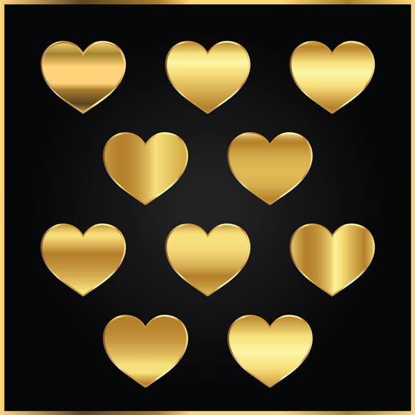 نمادهای قلب طلایی نمادهای قلب درخشان در پس زمینه تاریک نماد عشق طلایی 3 بعدی