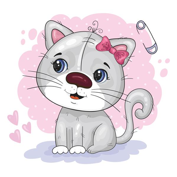 گربه کارتونی ناز چاپ برداری مناسب برای کارت های تبریک دعوت نامه دکوراسیون چاپ برای حمام نوزاد و غیره