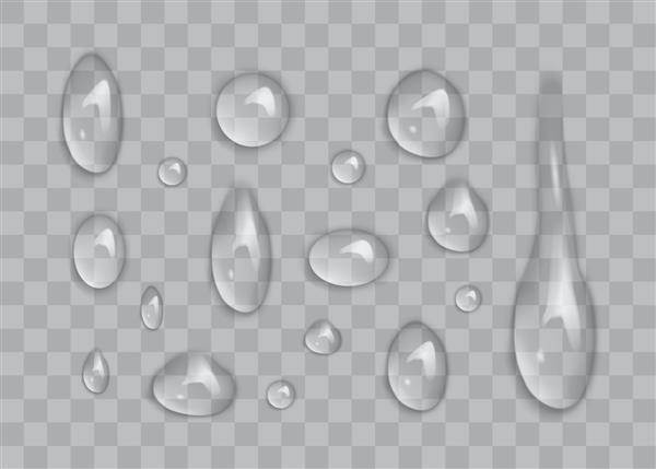 قطرات آب شفاف جدا شده بر روی وکتور پس زمینه سفید