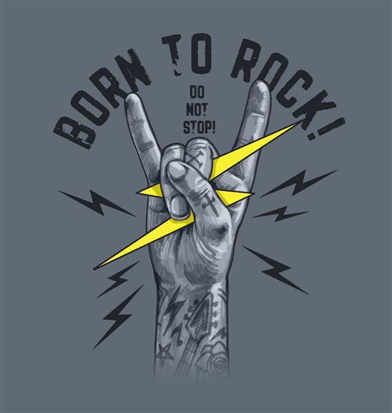 شعار متولد شده به راک با علامت انگشت راک اند رول تصویر برداری برای تی شرت