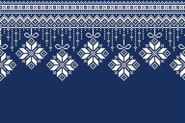 الگوی پیکسل تعطیلات زمستانی زیورآلات گلدسته از درخت کریسمس وکتور کریسمس و سال نو پس زمینه بدون درز با مکانی برای لوگو و متن طرحی برای طراحی الگوی ژاکت بافتنی