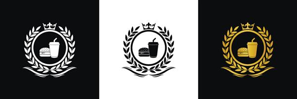 الگوی لوگوی رستوران فست فود لوکس وکتور غذای سلطنتی نشان تزئینی شرکت با تاج