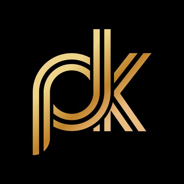 حروف کوچک p و k طراحی صاف با رنگ طلایی برای لوگو برند یا لوگو تصویر برداری