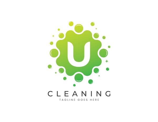 حرف U با نقطه و حباب تمیز کردن قالب طراحی لوگو
