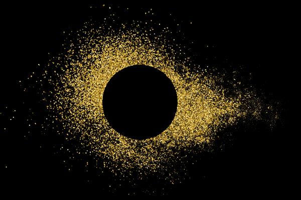انفجار قاب طلایی از کنفتی بافت طلایی براق جدا شده روی مشکی فضایی برای متن پس زمینه جشن تصویر برداری Eps 10