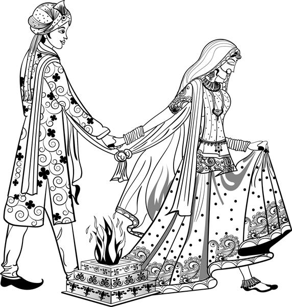 سمبل عروسی هندی داماد و عروس هندی طرح کلیپ خط سیاه و سفید نماد هنر کلیپ عروسی هندی