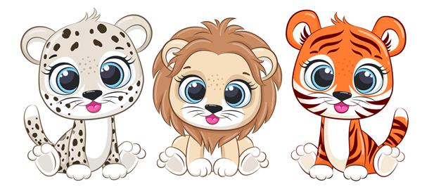 مجموعه ای از بچه گربه های زیبا شیر ببر پلنگ تصویر برداری از یک کارتون