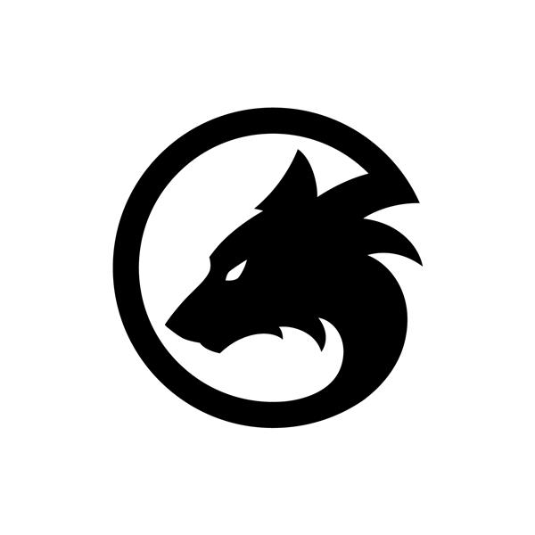 طراحی آیکون لوگوی گرگ سیاه نماد شبح سر حیوان وحشی علامت سگ شکارچی تصویر برداری