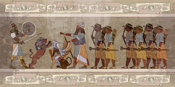 فرهنگ سومری باستان پادشاه شیر و جنگجو صحنه دعوا هنر تمدن قدیم امپراتوری آکدی بین النهرین تاریخ خاورمیانه