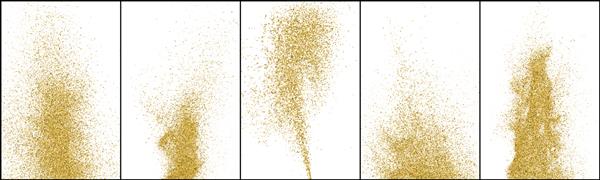 مجموعه ای از بافت طلایی براق جدا شده روی سفید رنگ ذرات کهربا پس زمینه گرد و غبار انفجار طلایی کنفتی تصویر برداری Eps 10