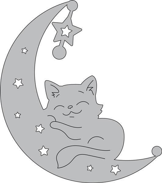 بچه گربه خوابیده روی ماه تصویر برش در دستگاه cnc