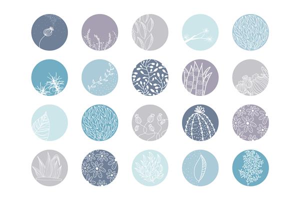 مجموعه جلد برجسته نمادهای گیاهی گل انتزاعی برای رسانه های اجتماعی تصویر برداری طراحی آبرنگ مجموعه ای از آیکون های پوشش هایلایت استوری اینستاگرام