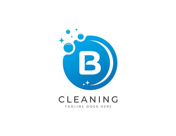 حرف B با نقطه و حباب تمیز کردن قالب طراحی لوگو