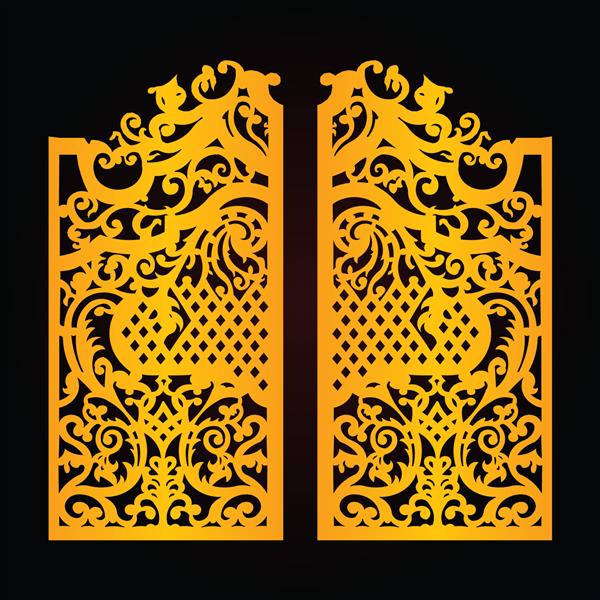 پانل های گیت برش لیزری الگوی طراحی دروازه مدرن الگوی برش خلاقانه CNC الگوی رنگ طلایی و پس زمینه رنگ مشکی