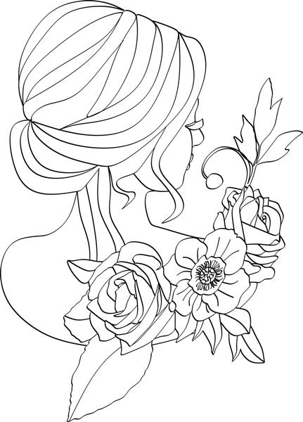 زن هنر خط با گل طراحی خطی Head Of Flowers وکتور زن گل مینیمال انتزاعی پرتره زن