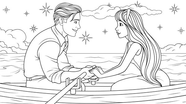 تصویر برداری زن و شوهر زیبای جوان عاشق بادبان بر روی قایق کتاب رنگ آمیزی