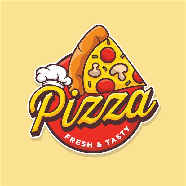 آرم کافه پیتزا نماد پیتزا تصویر وکتور نشان گرافیکی پیتزای مناسب برای رستوران فست فود لوگوی ساده پیتزا به سبک تخت
