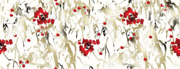 مجموعه ای از نقاشی های رنگ روغن طراحان دکوراسیون داخلی هنر انتزاعی مدرن روی بوم مجموعه ای از نقاشی با گل رز قرمز الگوی هندسی به سبک قومی با دوپاتا طراح گل مغول