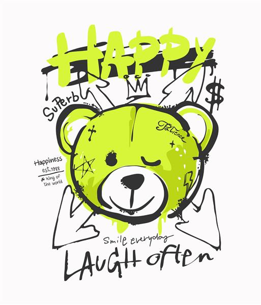 شعار گرافیتی شاد با اسپری عروسک خرس نقاشی شده وکتور
