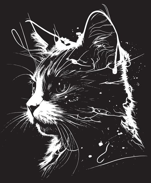 وکتور خط سر گربه شگفت انگیز به سبک سیاه و سفید
